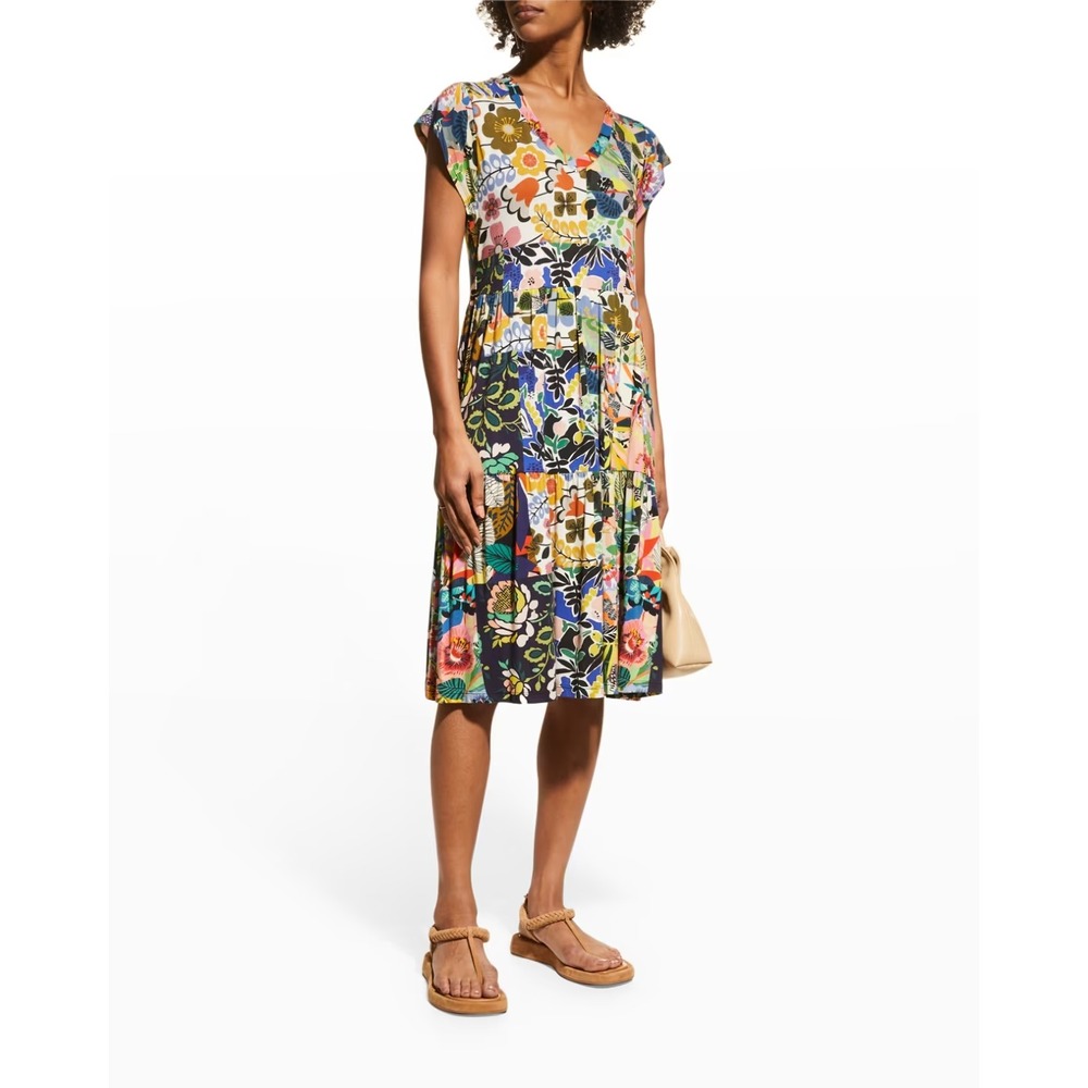 Johnny Was Chelsea Garden Floral Tiered Patchwork Midi Dress VNeck XS Tea Bamboo